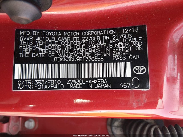 Продаж на аукціоні авто 2014 Toyota Prius Two, vin: JTDKN3DU9E1770658, номер лоту: 46090144