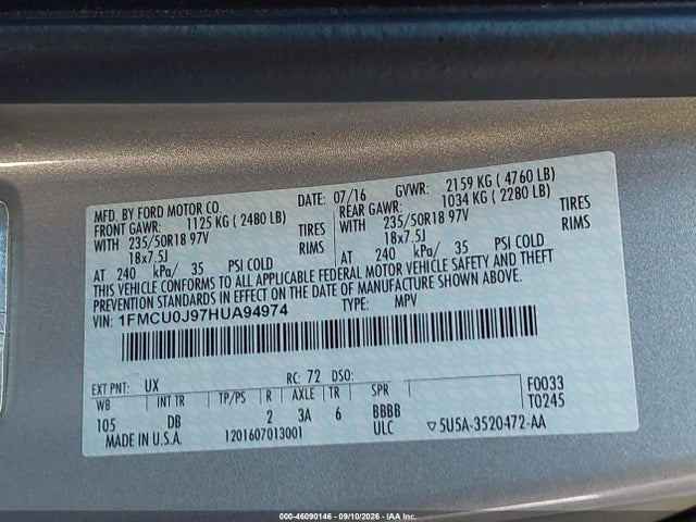 Ford Escape Titanium 2017 1FMCU0J97HUA94974 Image 9