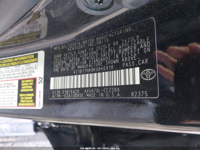 Toyota CAMRY SE 2019 4T1B11HK8KU846918 Image 9