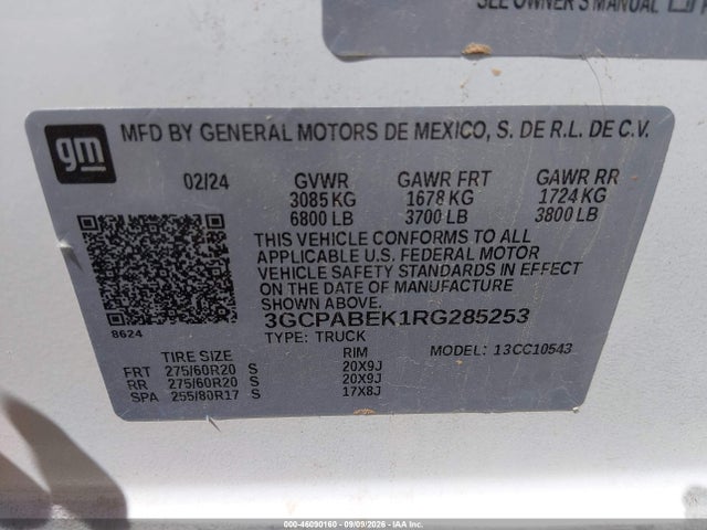 Продажа на аукционе авто 2024 Chevrolet Silverado 1500 2wd  Short Bed Custom, vin: 3GCPABEK1RG285253, номер лота: 46090160