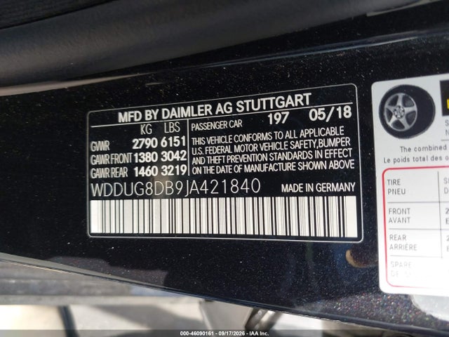 46090161 :رقم المزاد ، WDDUG8DB9JA421840 vin ، 2018 Mercedes-benz S 560 مزاد بيع