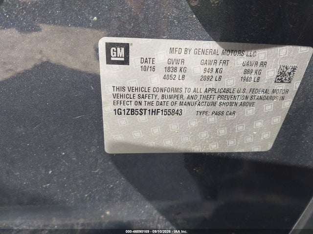 Auction sale of the 2017 Chevrolet Malibu Ls, vin: 1G1ZB5ST1HF155843, lot number: 46090169