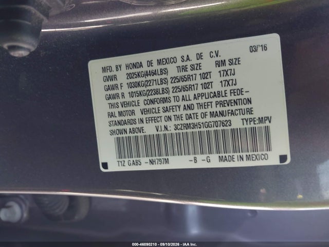 Aukcja sprzedaży 2016 Honda Cr-v Ex, vin: 3CZRM3H51GG707623, numer aukcji: 46090210