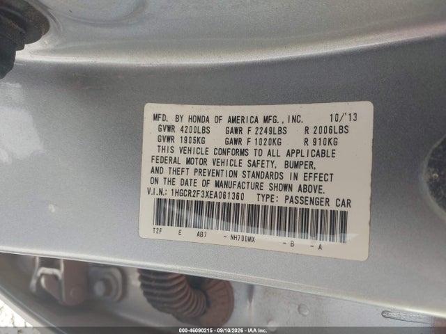 46090215 :رقم المزاد ، 1HGCR2F3XEA061360 vin ، 2014 Honda Accord Lx مزاد بيع