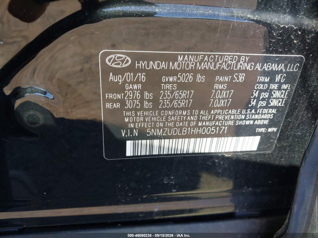 Aukcja sprzedaży 2017 Hyundai Santa Fe Sport 2.4l, vin: 5NMZUDLB1HH005171, numer aukcji: 46090235
