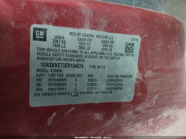 2014 Chevrolet Suburban 1500 Ltz მანქანა იყიდება აუქციონზე, vin: 1GNSKKE73ER104674, აუქციონის ნომერი: 46090237