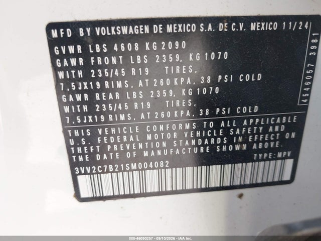 Aukcja sprzedaży 2025 Volkswagen Taos 1.5t Se Black, vin: 3VV2C7B21SM004082, numer aukcji: 46090257