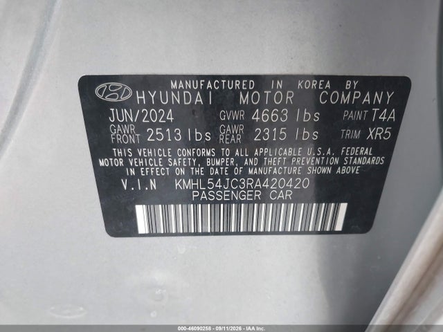 Aukcja sprzedaży 2024 Hyundai Sonata N Line, vin: KMHL54JC3RA420420, numer aukcji: 46090258