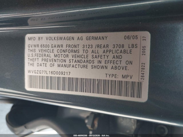 Продажа на аукционе авто 2006 Volkswagen Touareg V6, vin: WVGZG77L16D009217, номер лота: 46090268