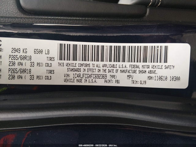 Продаж на аукціоні авто 2015 Jeep Grand Cherokee Overland, vin: 1C4RJFCGXFC692369, номер лоту: 46090289