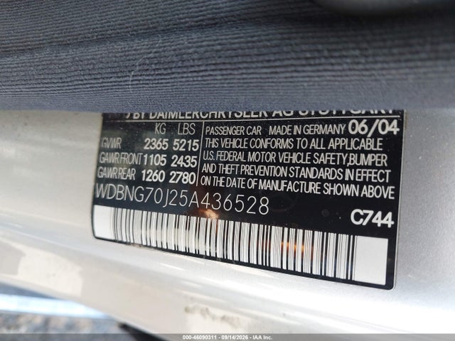 Aukcja sprzedaży 2005 Mercedes-benz S 430, vin: WDBNG70J25A436528, numer aukcji: 46090311