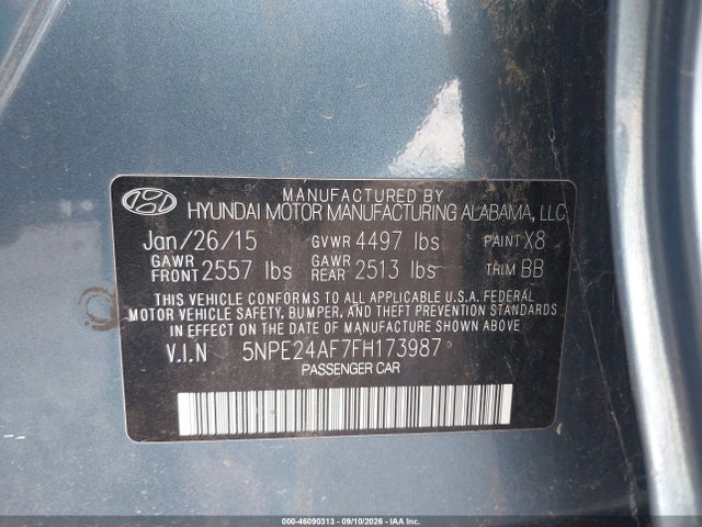 Aukcja sprzedaży 2015 Hyundai Sonata Se, vin: 5NPE24AF7FH173987, numer aukcji: 46090313