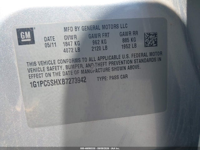 2011 Chevrolet Cruze Ls მანქანა იყიდება აუქციონზე, vin: 1G1PC5SHXB7273942, აუქციონის ნომერი: 46090335