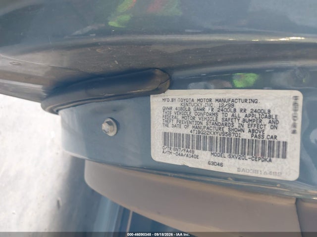 Продаж на аукціоні авто 2000 Toyota Camry Ce, vin: 4T1BG22KXYU956701, номер лоту: 46090348