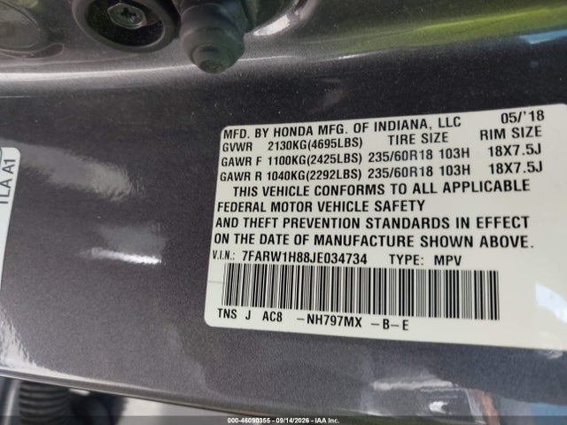 Продажа на аукционе авто 2018 Honda Cr-v Ex-l/ex-l Navi, vin: 7FARW1H88JE034734, номер лота: 46090355