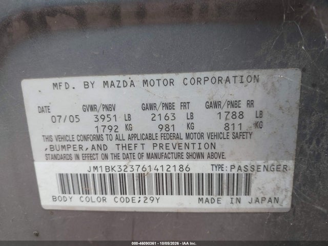 Продажа на аукционе авто 2006 Mazda Mazda3 S Grand Touring, vin: JM1BK323761412186, номер лота: 46090361