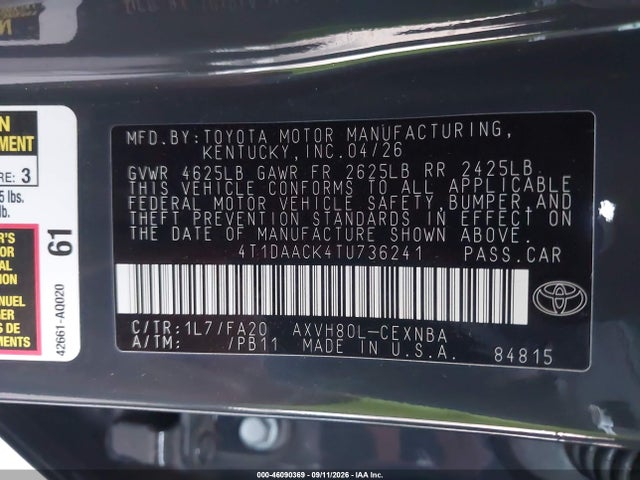Toyota CAMRY LE 2026 4T1DAACK4TU736241 Image 9