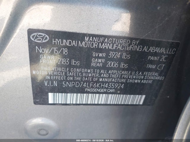 Hyundai ELANTRA SE 2019 5NPD74LF6KH435924 Image 9