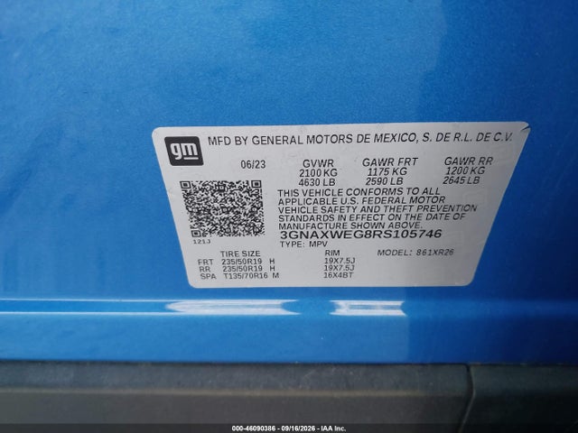46090386 :رقم المزاد ، 3GNAXWEG8RS105746 vin ، 2024 Chevrolet Equinox Awd Rs مزاد بيع