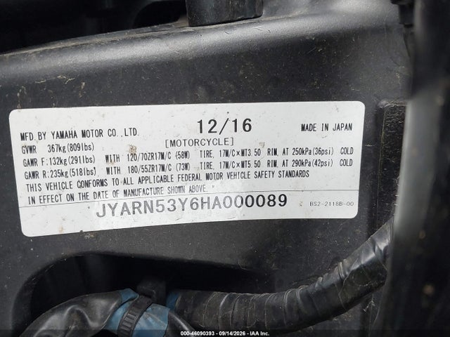 Продаж на аукціоні авто 2017 Yamaha Fz09 C, vin: JYARN53Y6HA000089, номер лоту: 46090393