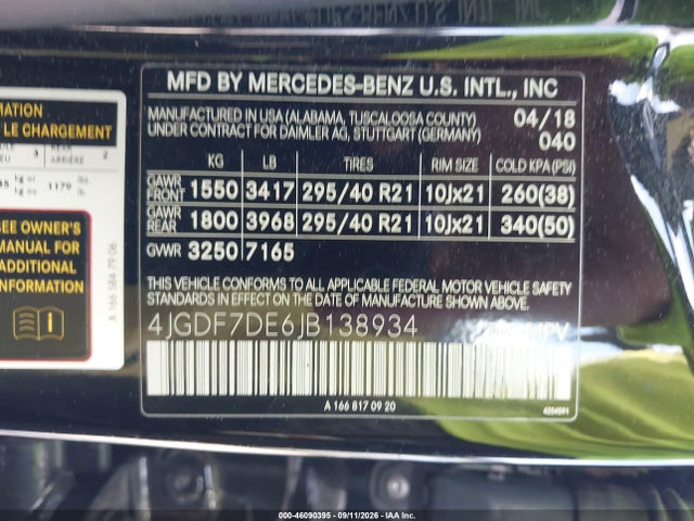46090395 :رقم المزاد ، 4JGDF7DE6JB138934 vin ، 2018 Mercedes-benz Gls 550 4matic مزاد بيع