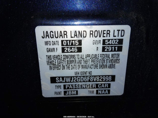 Продажа на аукционе авто 2015 Jaguar Xj Xjl Portfolio, vin: SAJWJ2GD6F8V82998, номер лота: 46090404