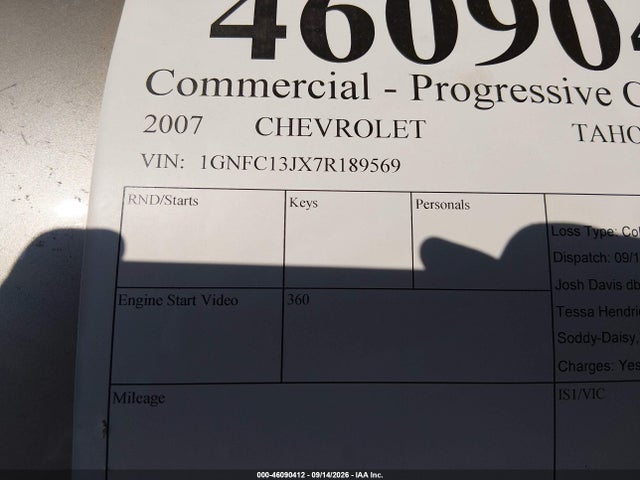 46090412 :رقم المزاد ، 1GNFC13JX7R189569 vin ، 2007 Chevrolet Tahoe Lt مزاد بيع
