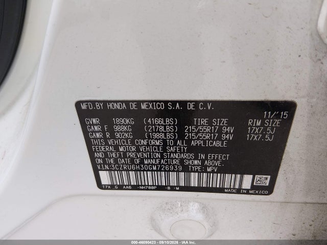 Honda HR-V LX 2016 3CZRU6H30GM726939 Image 9