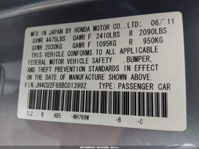 Aukcja sprzedaży 2011 Acura Tsx 2.4, vin: JH4CU2F68BC013992, numer aukcji: 46090430