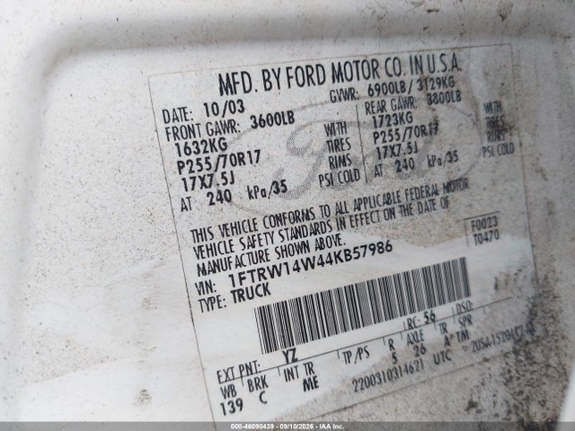Aukcja sprzedaży 2004 Ford F-150 Xlt, vin: 1FTRW14W44KB57986, numer aukcji: 46090439