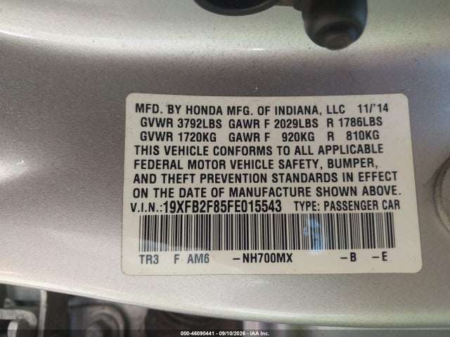 Продаж на аукціоні авто 2015 Honda Civic Ex, vin: 19XFB2F85FE015543, номер лоту: 46090441