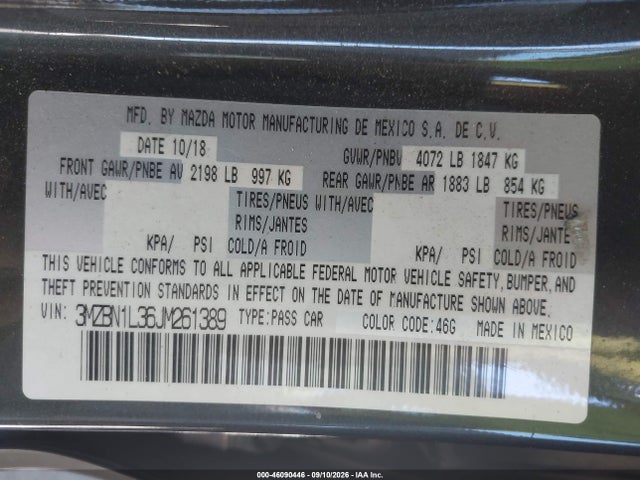 3MZBN1L36JM261389 Mazda Mazda3 Touring