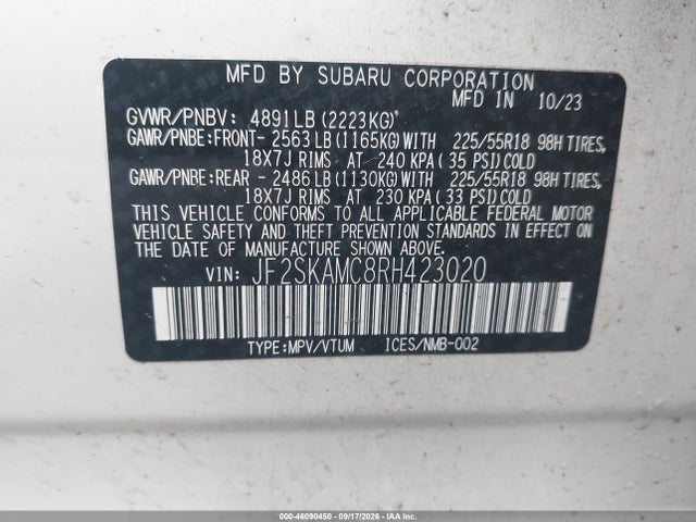 Продажа на аукционе авто 2024 Subaru Forester Touring, vin: JF2SKAMC8RH423020, номер лота: 46090450