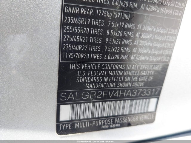 46090465 :رقم المزاد ، SALGR2FV4HA373317 vin ، 2017 Land Rover Range Rover 3.0l V6 Supercharged مزاد بيع