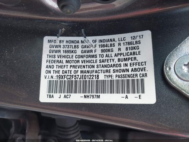 Aukcja sprzedaży 2018 Honda Civic Lx, vin: 19XFC2F57JE012218, numer aukcji: 46090486