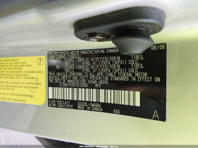 Продаж на аукціоні авто 2007 Lexus Rx 350, vin: 2T2GK31U97C010680, номер лоту: 46090501
