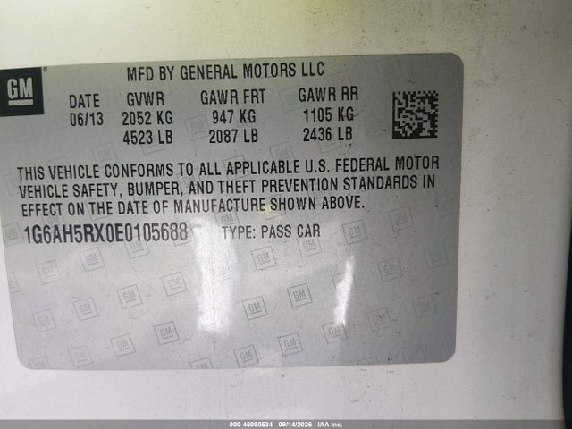 2014 Cadillac Ats Luxury მანქანა იყიდება აუქციონზე, vin: 1G6AH5RX0E0105688, აუქციონის ნომერი: 46090534