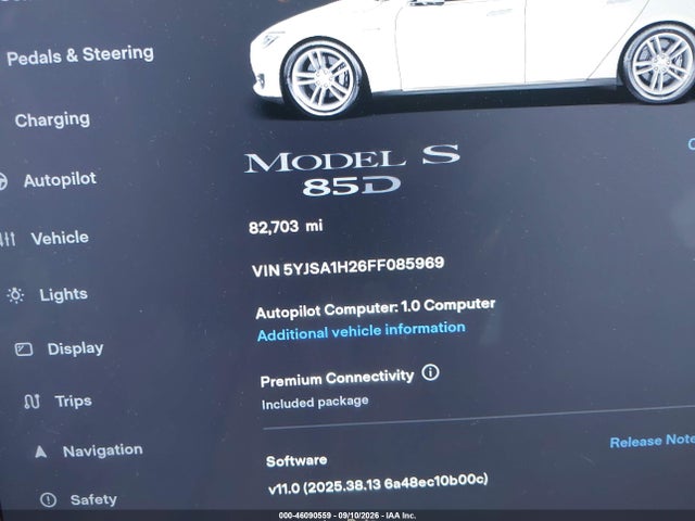 46090559 :رقم المزاد ، 5YJSA1H26FF085969 vin ، 2015 Tesla Model S 70d/85d/p85d مزاد بيع