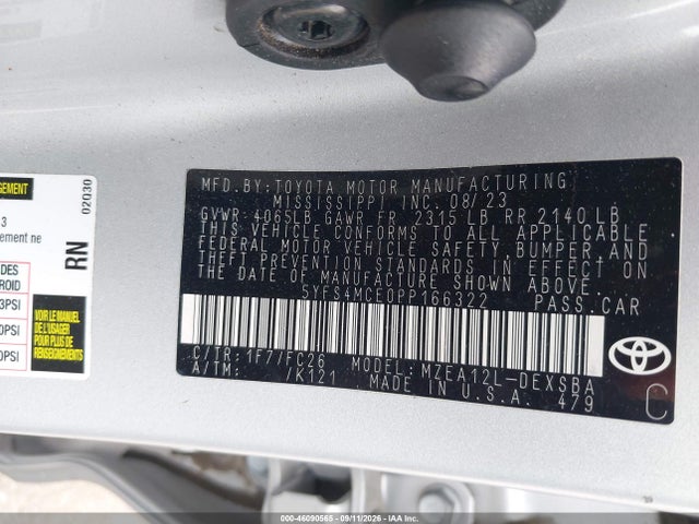 2023 Toyota Corolla Se მანქანა იყიდება აუქციონზე, vin: 5YFS4MCE0PP166322, აუქციონის ნომერი: 46090565