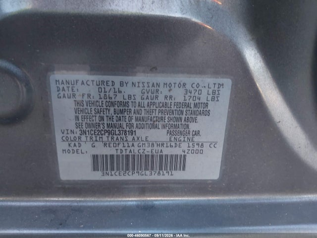Продажа на аукционе авто 2016 Nissan Versa Note S Plus, vin: 3N1CE2CP9GL378191, номер лота: 46090567