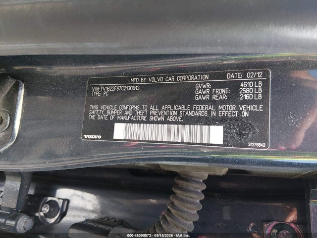 46090572 :رقم المزاد ، YV1622FS7C2130613 vin ، 2012 Volvo S60 T5 مزاد بيع