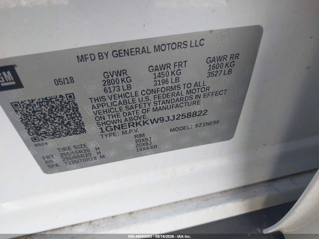 46090583 :رقم المزاد ، 1GNERKKW9JJ258822 vin ، 2018 Chevrolet Traverse Premier مزاد بيع