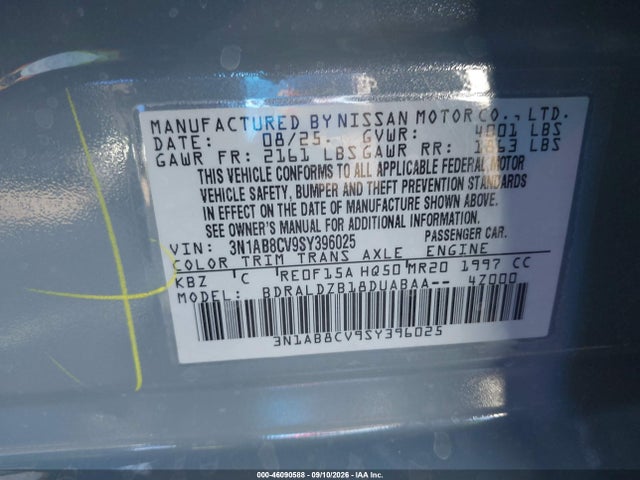 2025 Nissan Sentra Sv მანქანა იყიდება აუქციონზე, vin: 3N1AB8CV9SY396025, აუქციონის ნომერი: 46090588