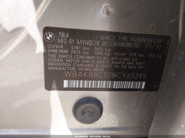 Продажа на аукционе авто 2011 Bmw 750li, vin: WBAKB8C50BCY65249, номер лота: 46090599