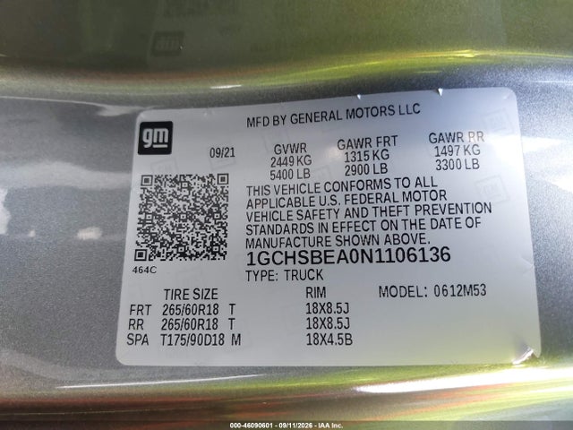 1GCHSBEA0N1106136 Chevrolet Colorado 2wd Long Box Wt