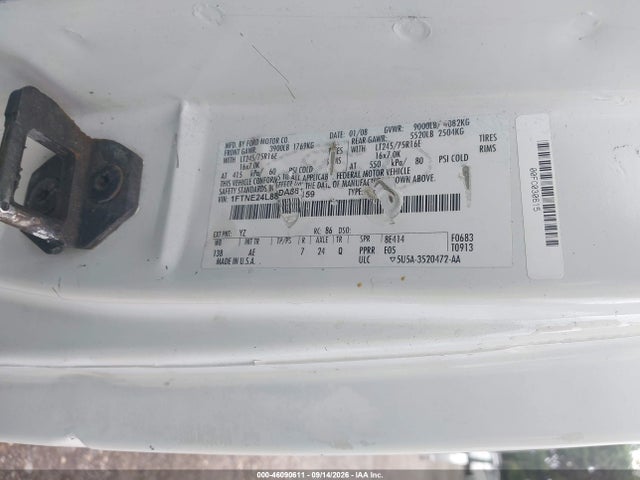 Продаж на аукціоні авто 2008 Ford E-250 Commercial/recreational, vin: 1FTNE24L88DA88159, номер лоту: 46090611