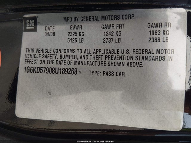 Продаж на аукціоні авто 2008 Cadillac Dts 1se, vin: 1G6KD57908U189268, номер лоту: 46090621