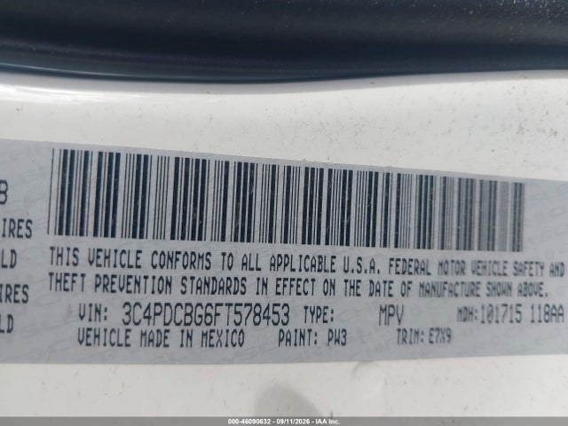 46090632 :رقم المزاد ، 3C4PDCBG6FT578453 vin ، 2015 Dodge Journey Sxt مزاد بيع