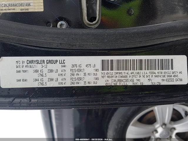 Продаж на аукціоні авто 2012 Jeep Patriot Sport, vin: 1C4NJRBB4CD651456, номер лоту: 46090641