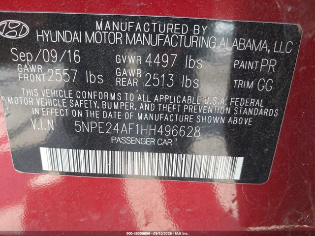 Hyundai SONATA SE 2017 5NPE24AF1HH496628 Image 9